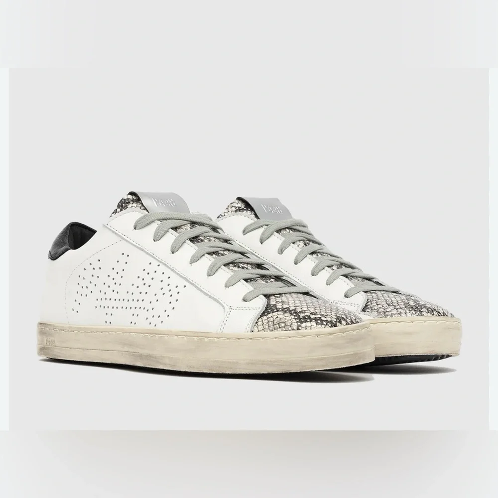 P448 John Python-Print Leather Low Top Sneakers Size 37 US 7 Classic Designer - Picture 1 of 16
